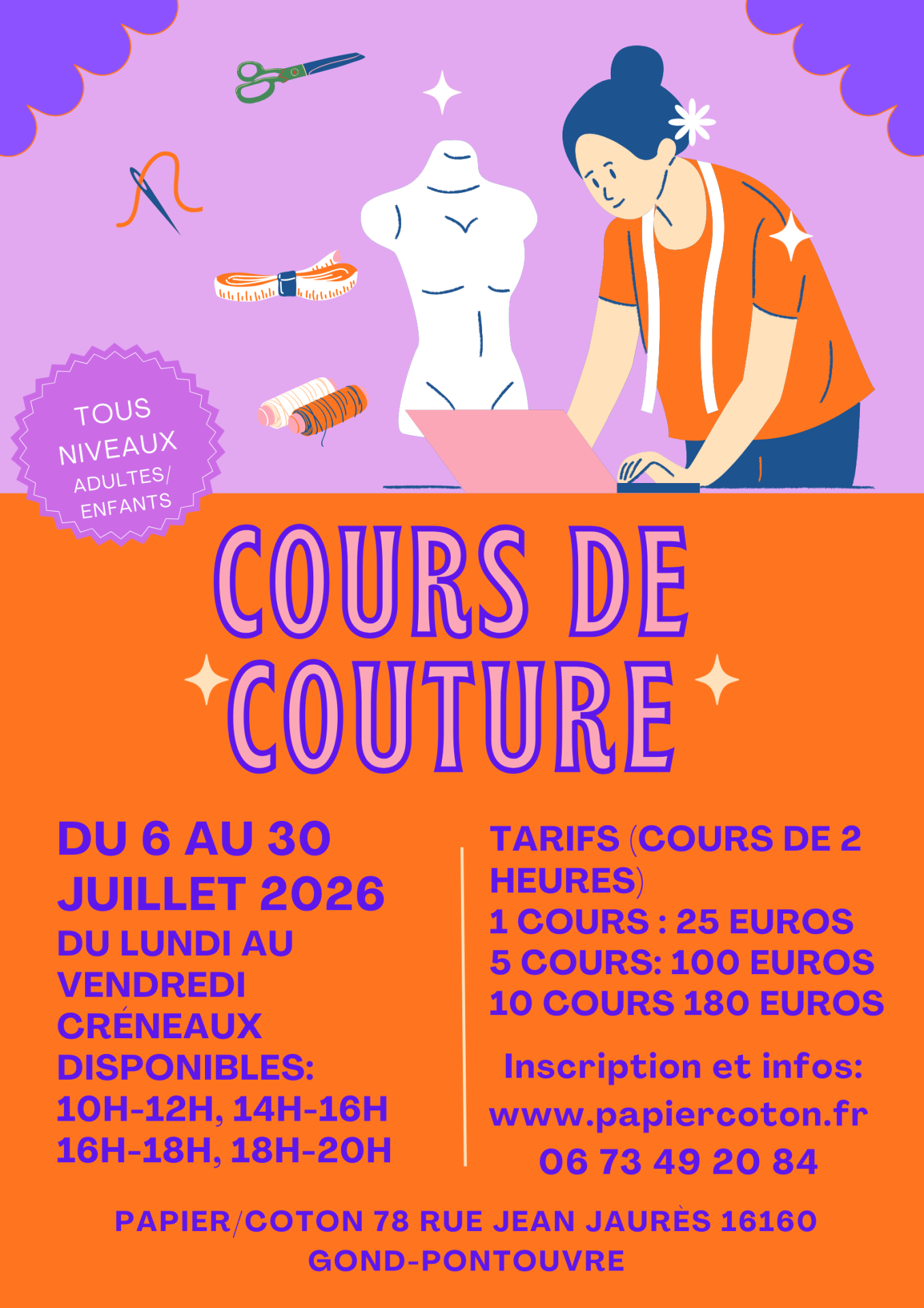 Green and blue retro illustrated sewing workshop poster 1